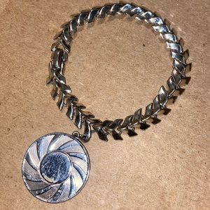 Vintage Coro Silver Tone Bracelet with Round Disk Charm 7” Signed